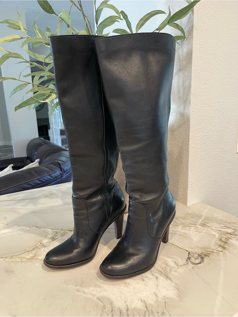 Cole Haan Black Leather Tall Heeled Boots